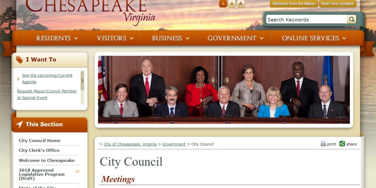 Chesapeake City Council meets 2nd, 3rd, 4th Tuesdays